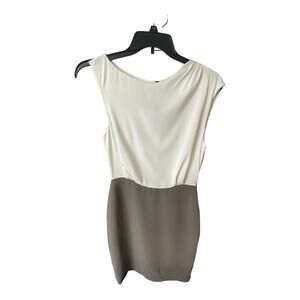 Reiss Women's Size 8 Bodycon Dress Cream Grey Sleeveless Color Block Drape NWT